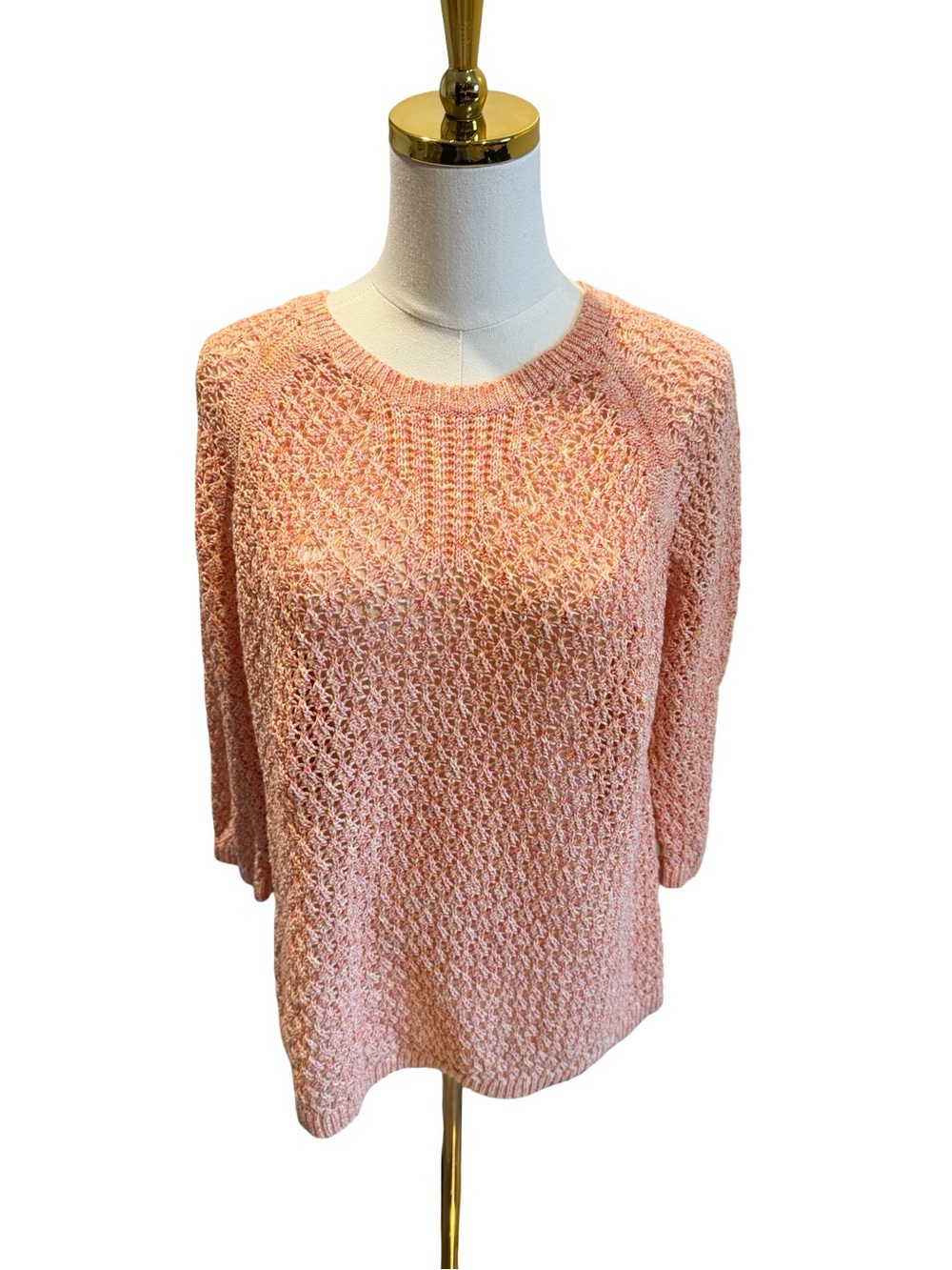 Relativity Peach-Pink Open Knit Crew Neck Sweater